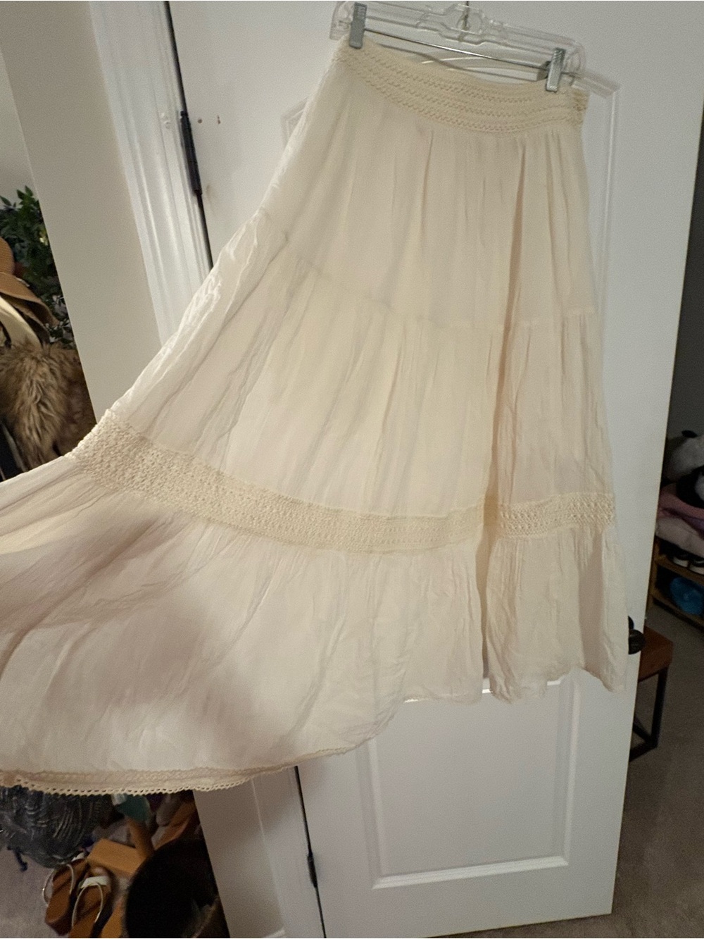 aerie Cream Crochet-Trim Maxi Skirt - Picture 2 of 5